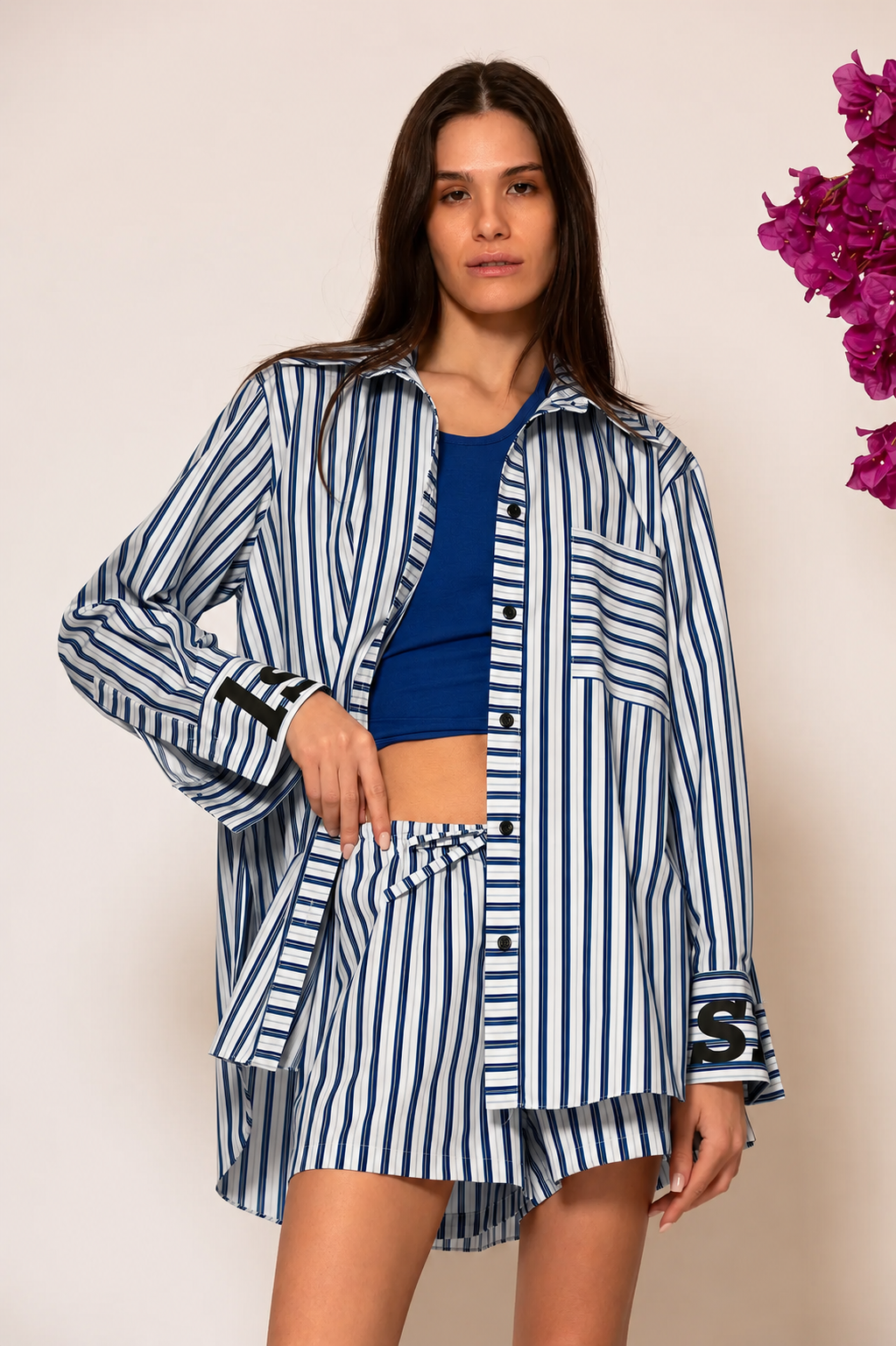 "AKTH" STRIPED POPLIN SHORTS