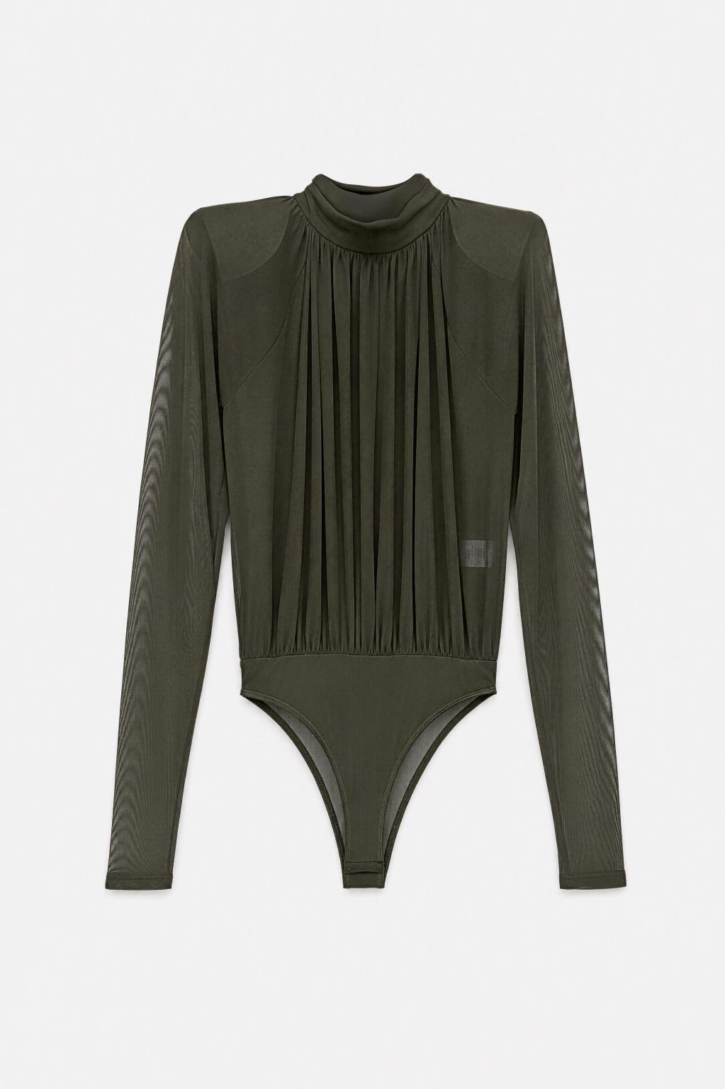 Selene Draped Bodysuit-olive