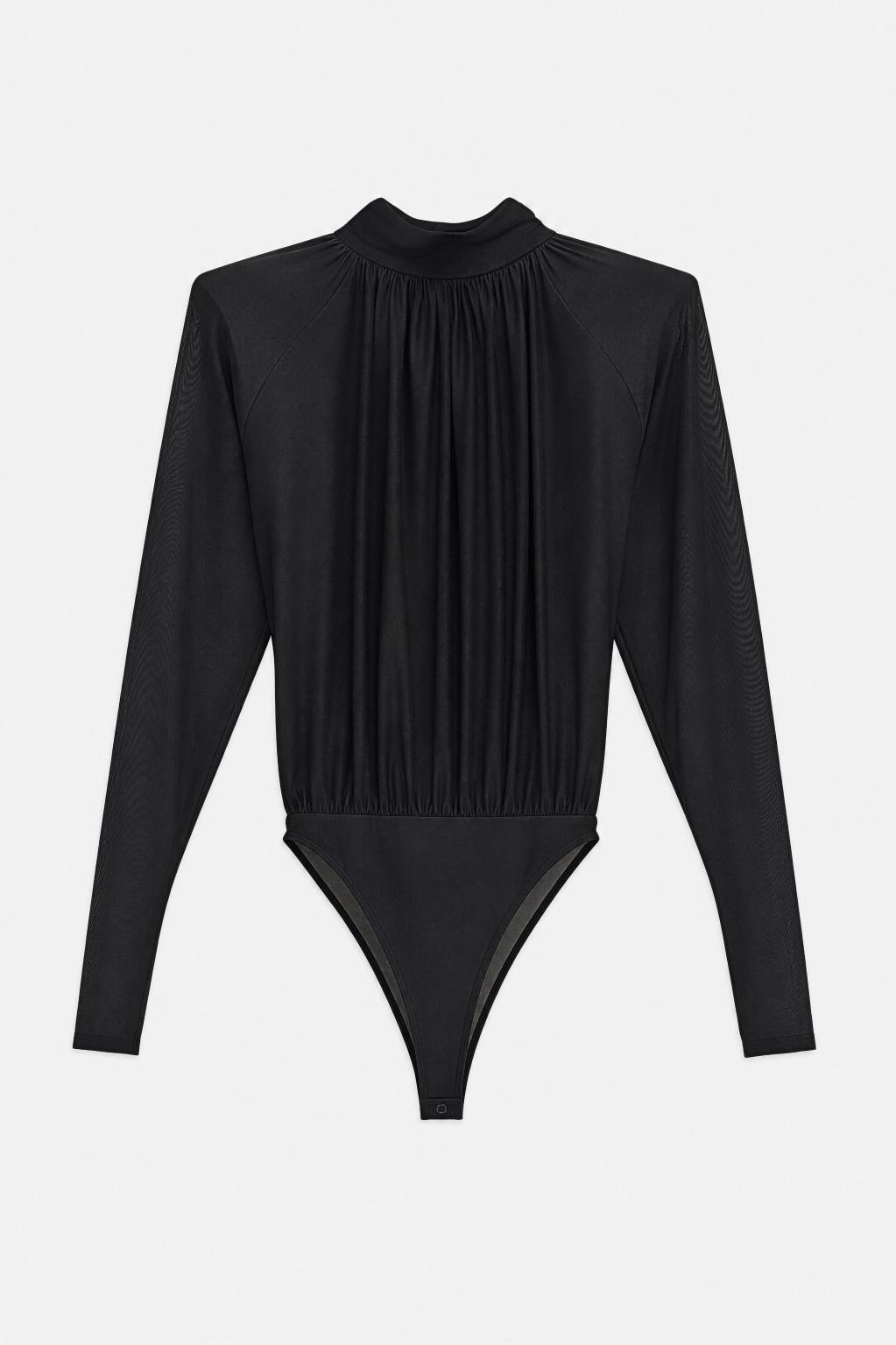 Selene Draped Bodysuit-Black